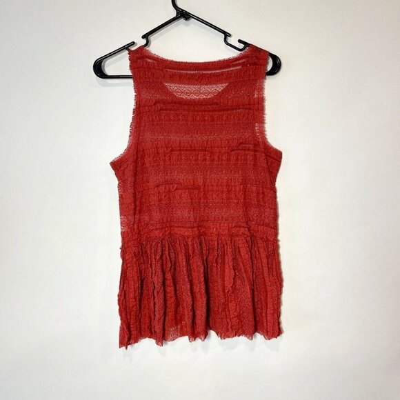 Intimately Free People Peplum Lace Tank Top Small Rust Orange Sleeveless Sheer - Picture 6 of 9